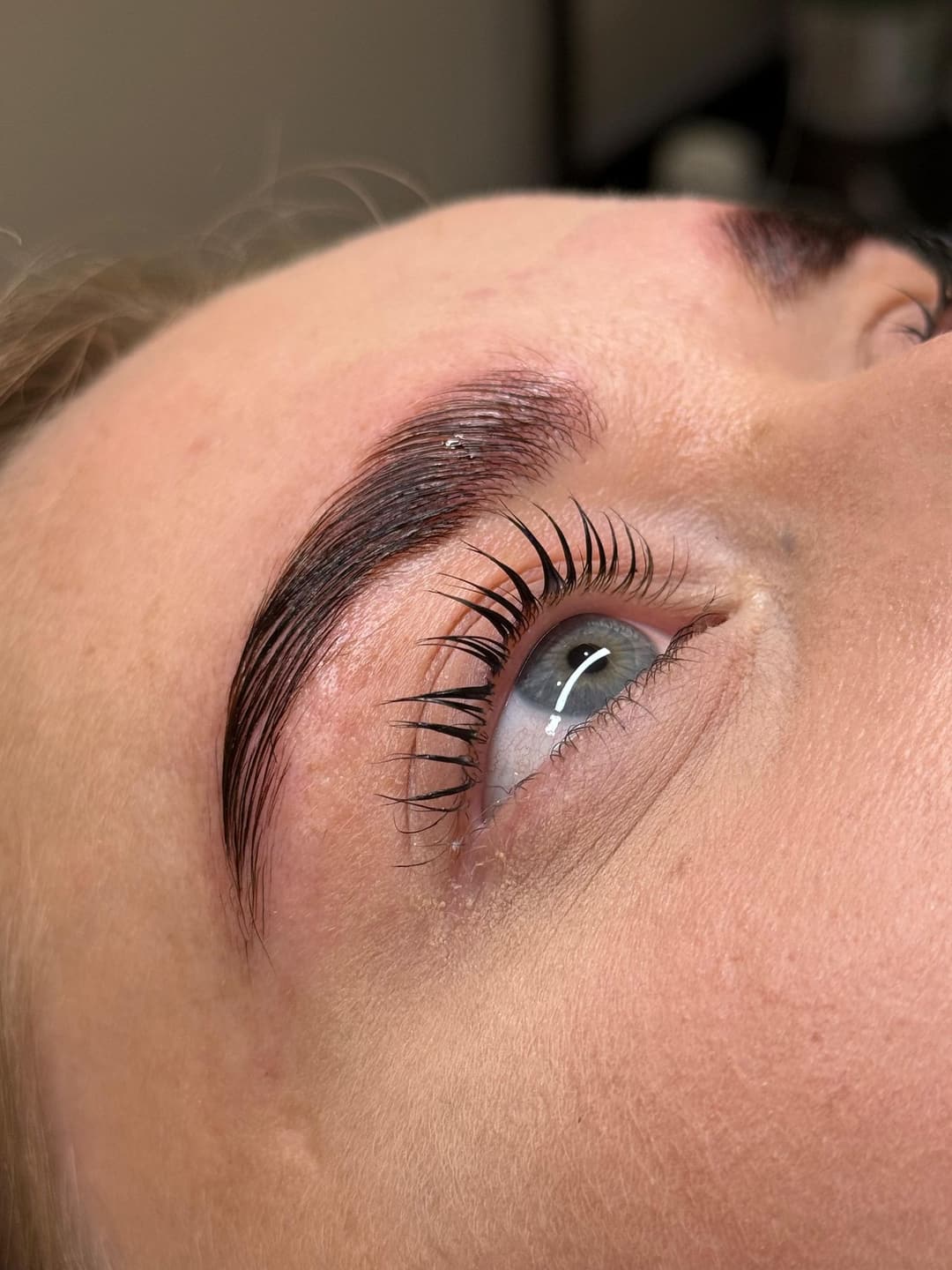 Lash and brow lift result, eye-area close-up, Simplice Beauty Lounge